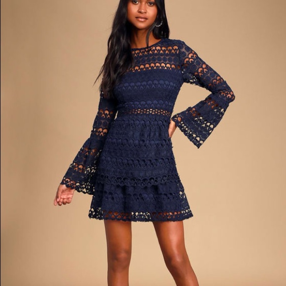 Lulu’s love you Lots Crochet Navy blue dress